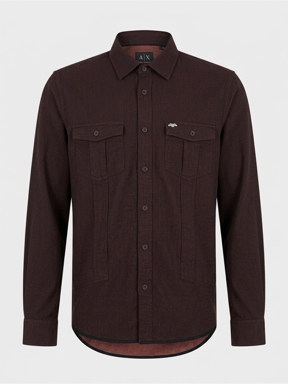 Armani Exchange Mens Medium Button Up Shirt Burgundy Textured Eagle Logo Cotton